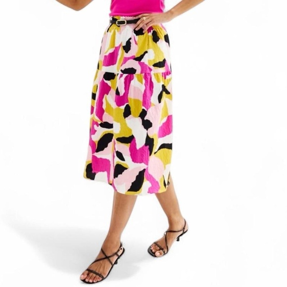 Nine West Color Pop Smocked Waist Midi Skirt – Size Large - Picture 2 of 7